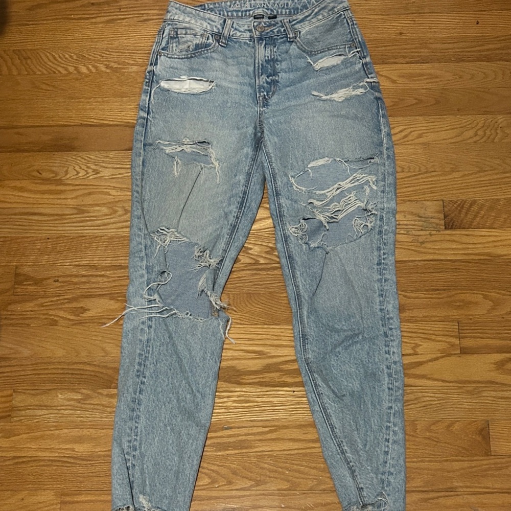 American Eagle Outfitters High Rise Distressed Light Blue Jeans